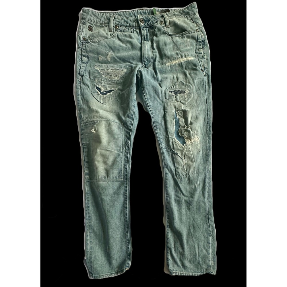 G-Star RAW D-Staq 3D Slim Distressed Patchwork Jeans Light Wash Mens 34x34